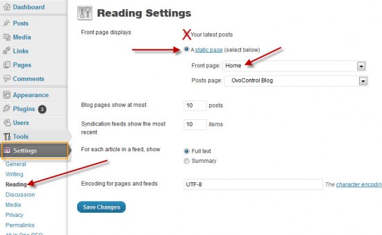 wordpress reading settings