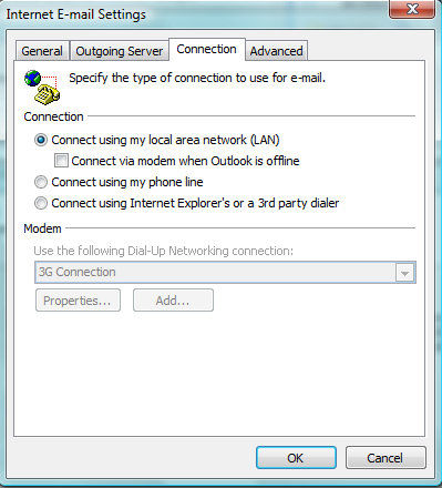 Outlook Connection Settings
