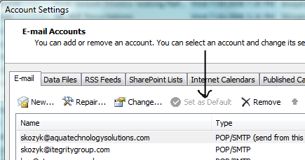 Outlook Default Email Setting