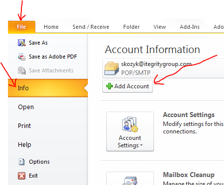 outlook account information for dreamhost setup